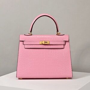 Elegant Croc-Embossed H Kelly Mini II 20 Sellier 5P Bubblegum Pink Alligator